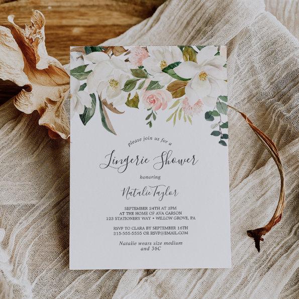 Elegant Magnolia | White and Blush Lingerie Shower Invitations