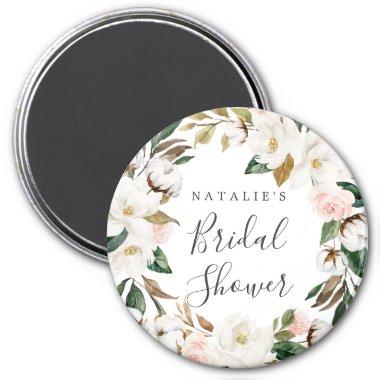 Elegant Magnolia White & Blush Bridal Shower Magnet