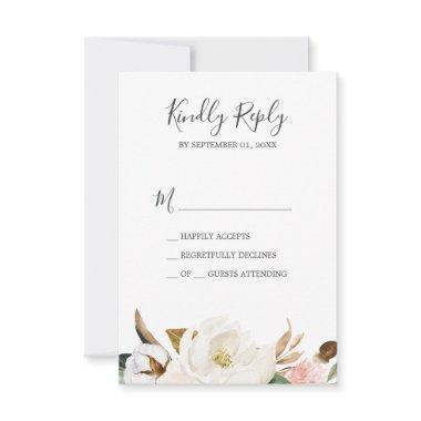 Elegant Magnolia | White & Blush Simple RSVP Card