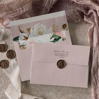 Elegant Magnolia White & Blush Wedding Invitations Envelope