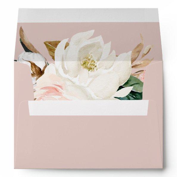 Elegant Magnolia White & Blush Wedding Invitations Envelope