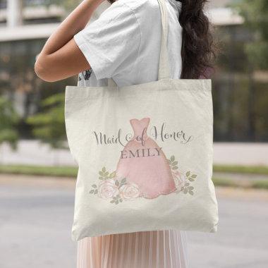 Elegant Maid of Honor Modern Blush Pink Floral Tote Bag