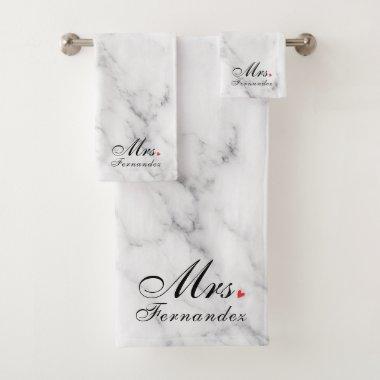 Elegant Marble Mrs. Bridal Shower Gift Bath Towel Set