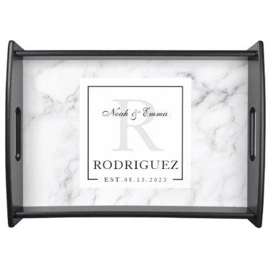 Elegant Marble Wedding Monogram Serving Tray