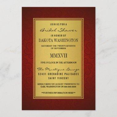 Elegant Maroon Bridal Shower & Faux Gold Overlay Invitations
