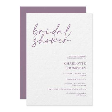 Elegant mauve casual script bridal shower Invitations