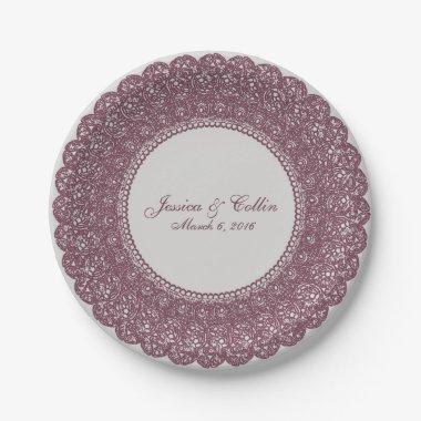 Elegant mauve & gray lace doiley custom plate