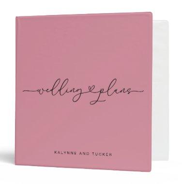 Elegant Mauve Pink Wedding Plans Heart 3 Ring Binder