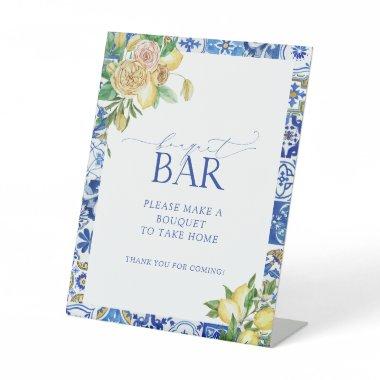 Elegant Mediterranean Lemon Floral Bouquet Bar Pedestal Sign