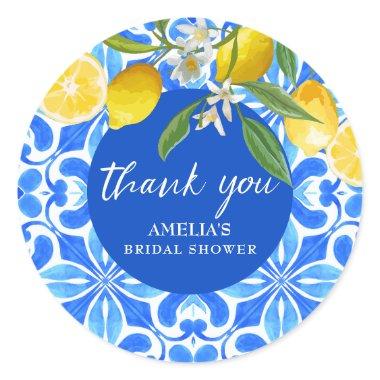 Elegant Mediterranean Lemon Floral  Classic Round Sticker