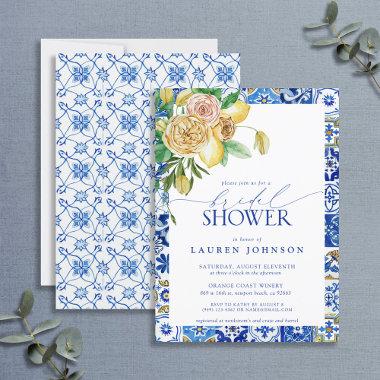 Elegant Mediterranean Lemon Floral Bridal Shower Invitations