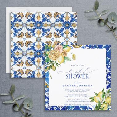 Elegant Mediterranean Lemon Floral Bridal Shower Invitations