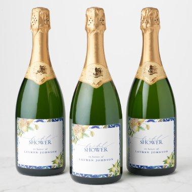 Elegant Mediterranean Lemon Floral Bridal Shower Sparkling Wine Label