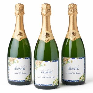 Elegant Mediterranean Lemon Floral  Sparkling Wine Label