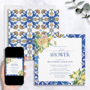 Elegant Mediterranean Lemon Floral Wedding Shower Invitations