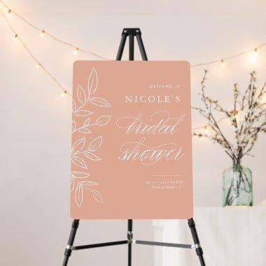 Elegant Melon Pink Leaves Bridal Shower Welcome Foam Board