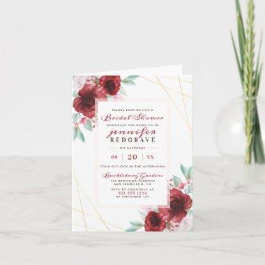 Elegant Merlot Glam Roses Floral Bridal Shower Invitations