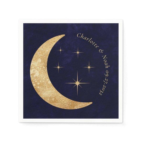 Elegant Midnight Celestial Gold Moon Stars Wedding Napkins