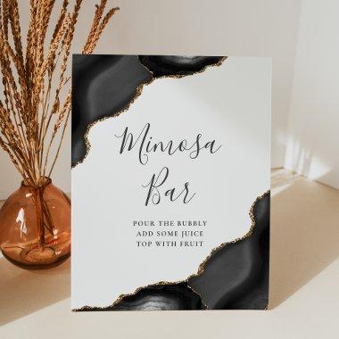 Elegant Mimosa Bar Black Gold Agate  Pedestal Sign