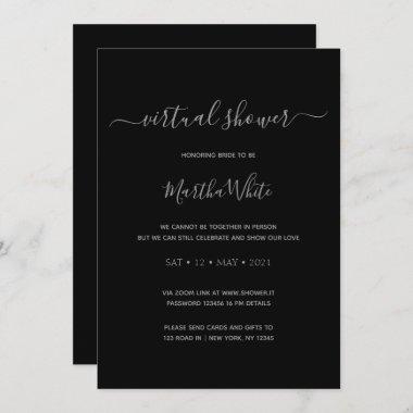 Elegant Minimal Black Silver Virtual Bridal Shower Invitations