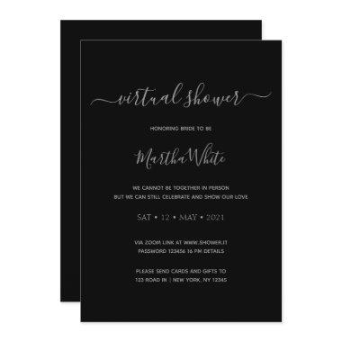 Elegant Minimal Black Silver Virtual Bridal Shower Invitations