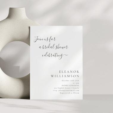 Elegant Minimal Black White Script Bridal Shower Invitations