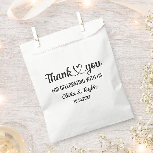 Elegant Minimalist Black And White Thank You Heart Favor Bag