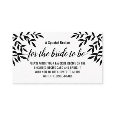 Elegant Minimalist Bridal Shower Recipe Request Enclosure Invitations