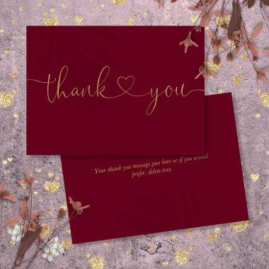Elegant Minimalist Burgundy And Gold Heart Script Thank You