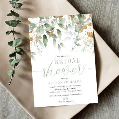 Elegant minimalist greenery gold bridal shower Invitations
