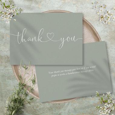 Elegant Minimalist Sage Green Script Heart Thank You Invitations