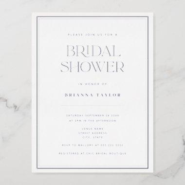 Elegant Minimalist Silver Bridal Shower Foil Invitation PostInvitations