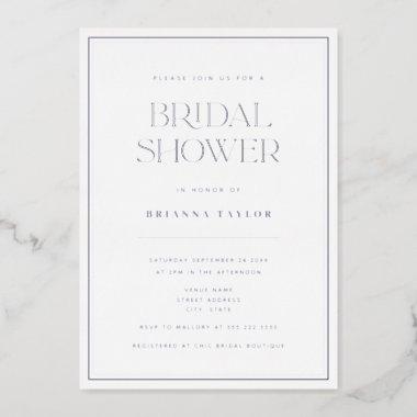 Elegant Minimalist Silver Foil Bridal Shower Foil Invitations