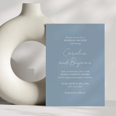 Elegant Minimalist Wedding Shower Dusty Blue Invitations