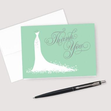 Elegant Mint and Gray Wedding Gown Bridal Shower Thank You Invitations