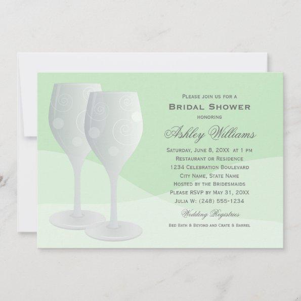 Elegant Mint Cheers Wine Glasses Bridal Shower Invitations
