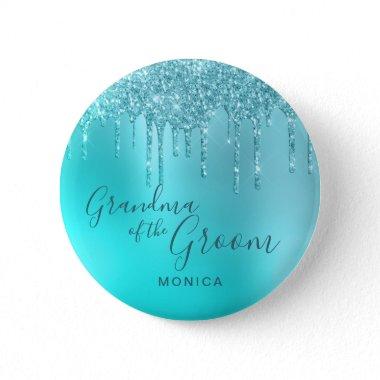 Elegant mint glitter drips grandma of the groom button
