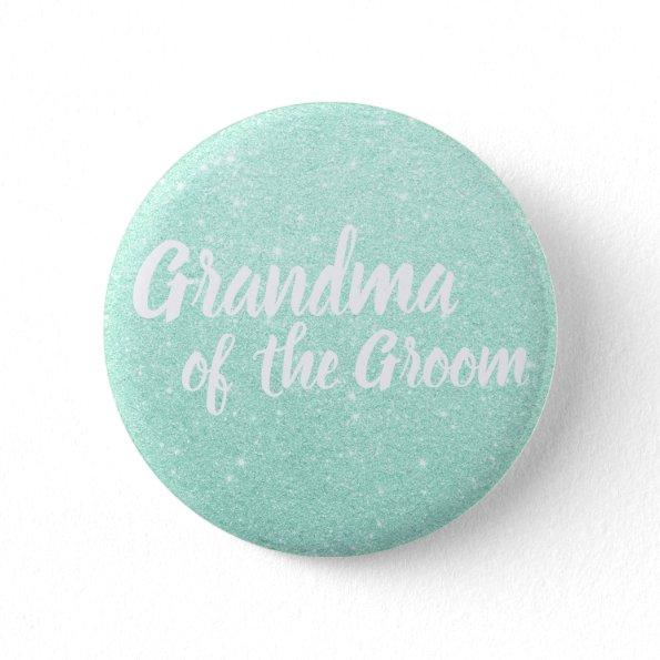 Elegant mint green glitter grandma of the groom button