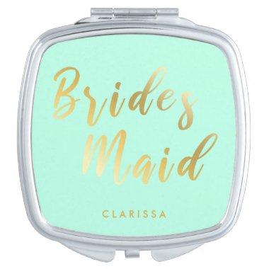 Elegant mint green & gold bridesmaid compact mirror