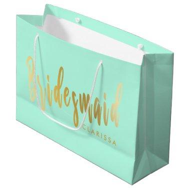 Elegant mint green & gold bridesmaid large gift bag