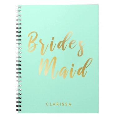 Elegant mint green & gold bridesmaid notebook