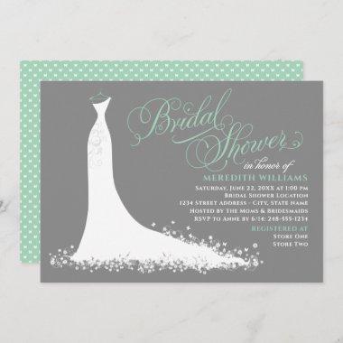 Elegant Mint Green Wedding Gown Bridal Shower Invitations