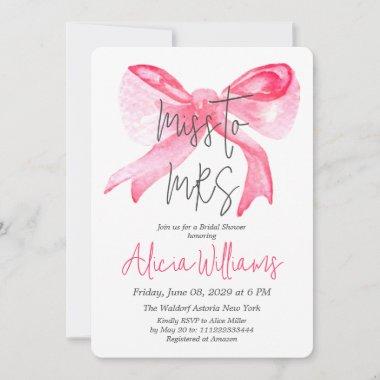 Elegant Miss to MRS Ribbon Pink Bow Bridal Shower Invitations