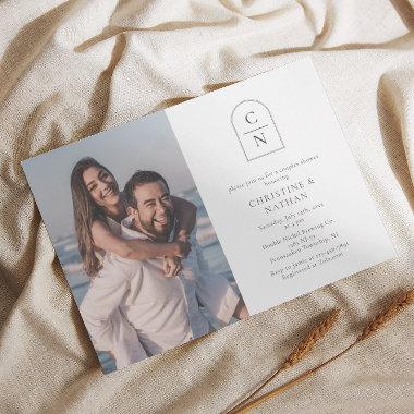 Elegant Modern Arch Monogram Photo Couples Shower Invitations