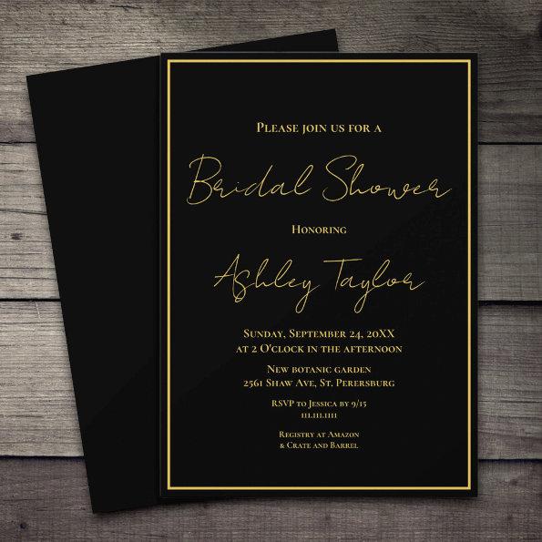 Elegant Modern Black And Gold Formal Bridal Shower Invitations