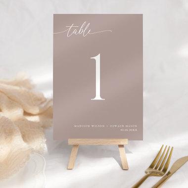 Elegant Modern Black Calligraphy Wedding 1 beige Table Number