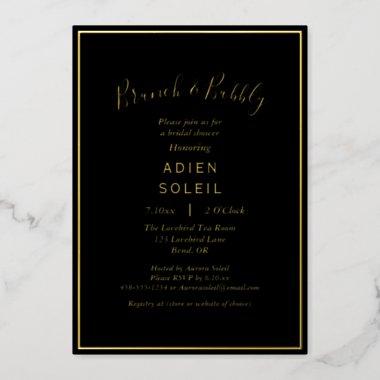 Elegant Modern Black Gold Bridal Brunch and Bubbly Foil Invitations