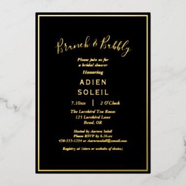 Elegant Modern Black Gold Bridal Brunch and Bubbly Foil Invitations