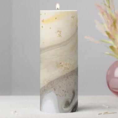 Elegant Modern Black White Brown Grey Gold Agate Pillar Candle