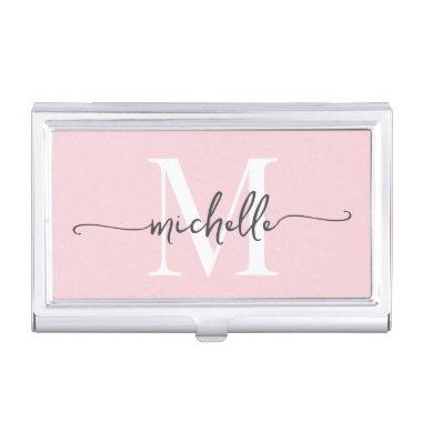 Elegant Modern Blush Pink Monogram Name Script Business  Case